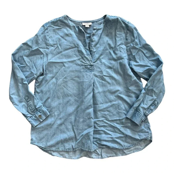 J. Jill Denim Blue Chambray Tencel Blouse MP - Picture 1 of 4